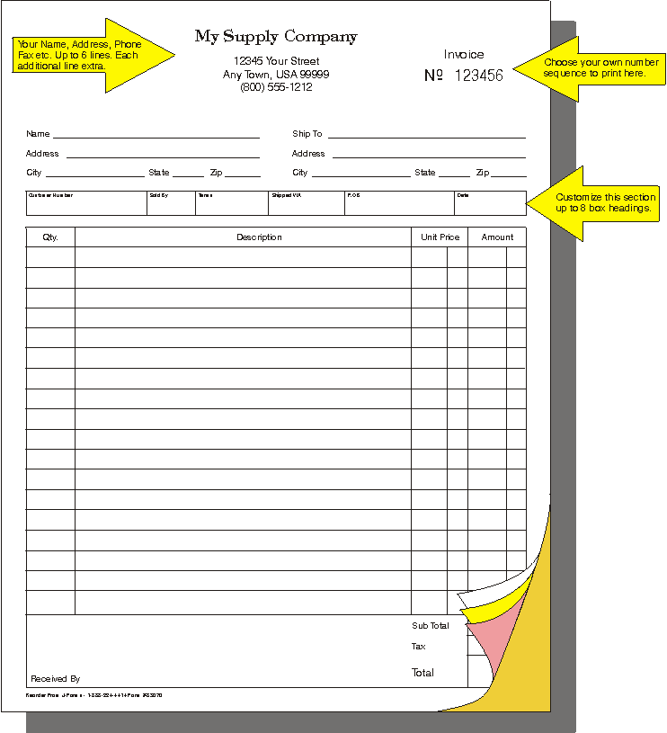 invoice 83070 eight and one half inch wide by eleven inch high